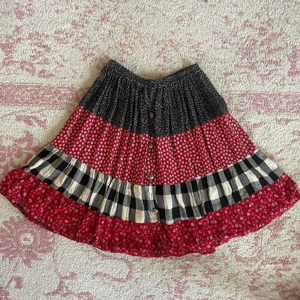 Vintage 1980s Patchwork Maximal Cottagecore‎ Midi Skirt